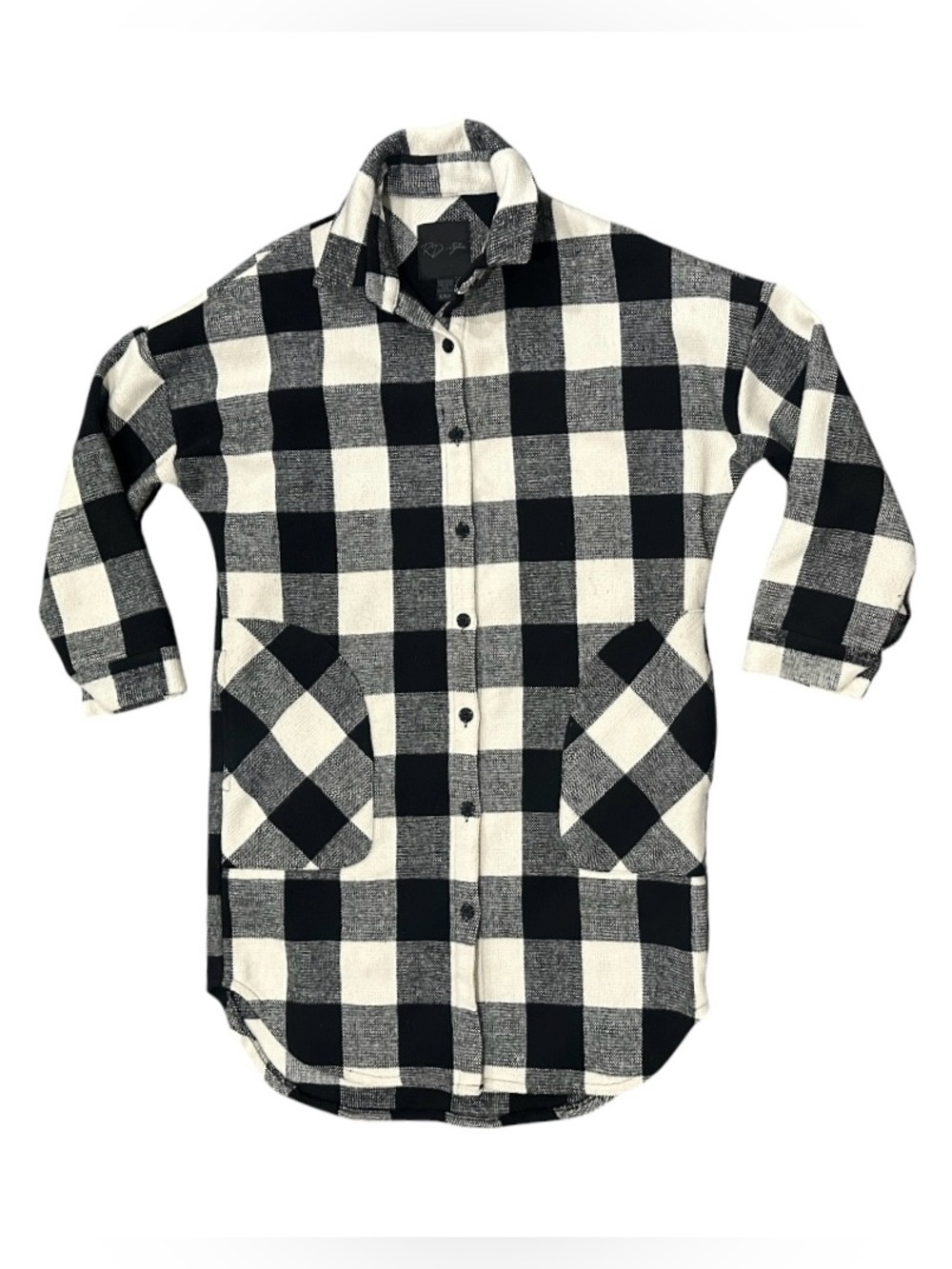 RD Style Buffalo Plaid Longline Shacket Coat Black White S Oversized NWOT
